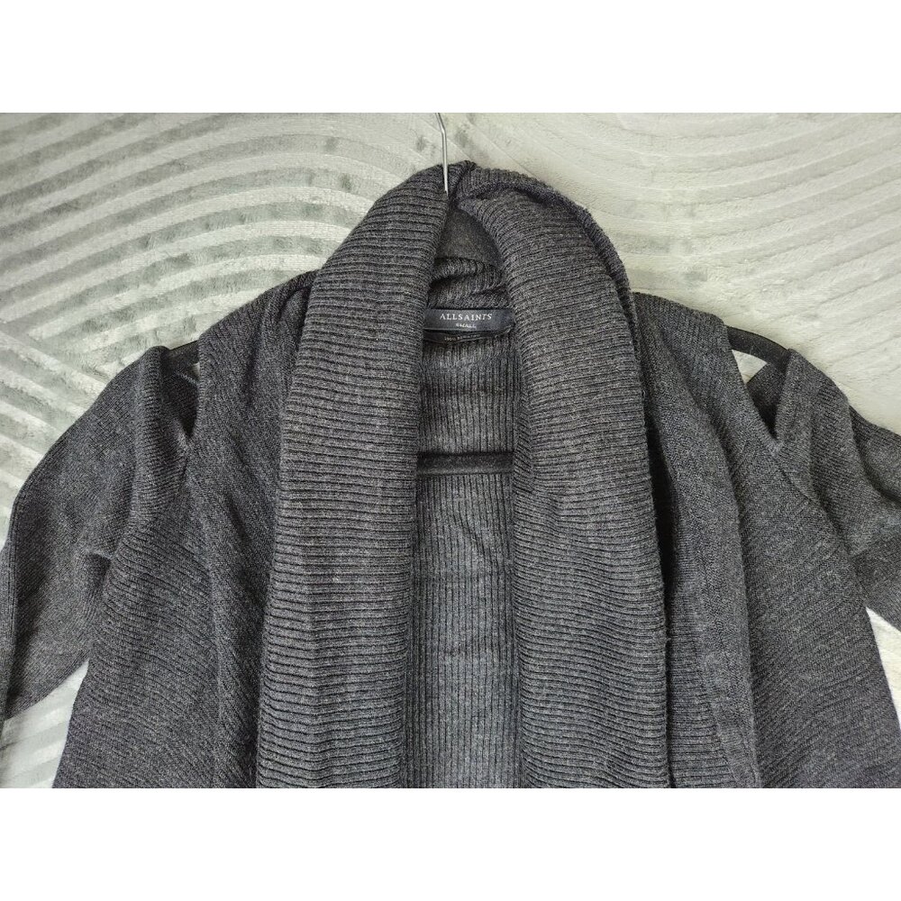 AllSaints‎ Women's Sweater Size Small 100% Merino Wool Open Front Cardigan Black - Picture 2 of 13